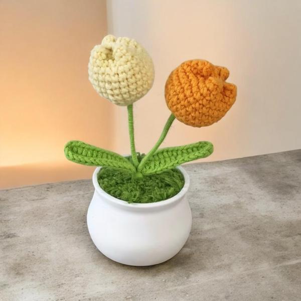 1pc Handmade Potted Flower ~ Orange 