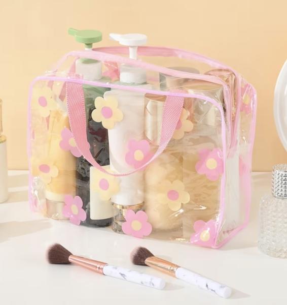 1pc Stylish Floral Transparent Cosmetic Bag