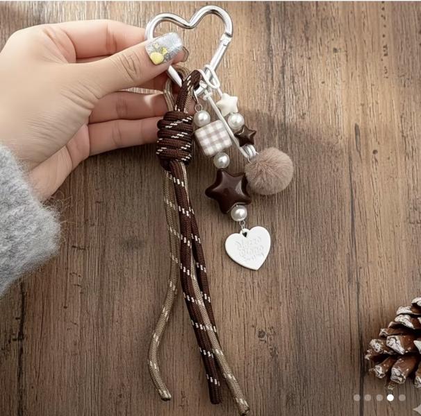 Handcrafted Heart Keychain Set ~ Brown