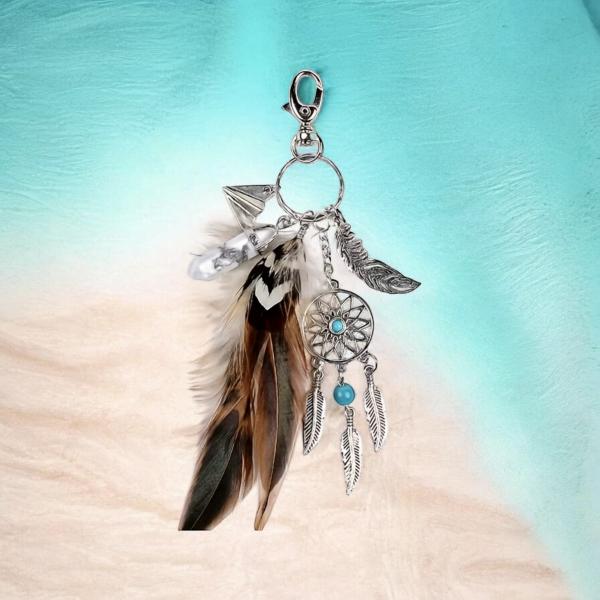 1pc Bohemian Feather Keychain ~ Brown