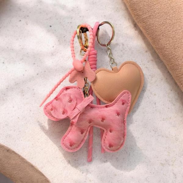 1pc Leather Puppy Keychain ~ Pink