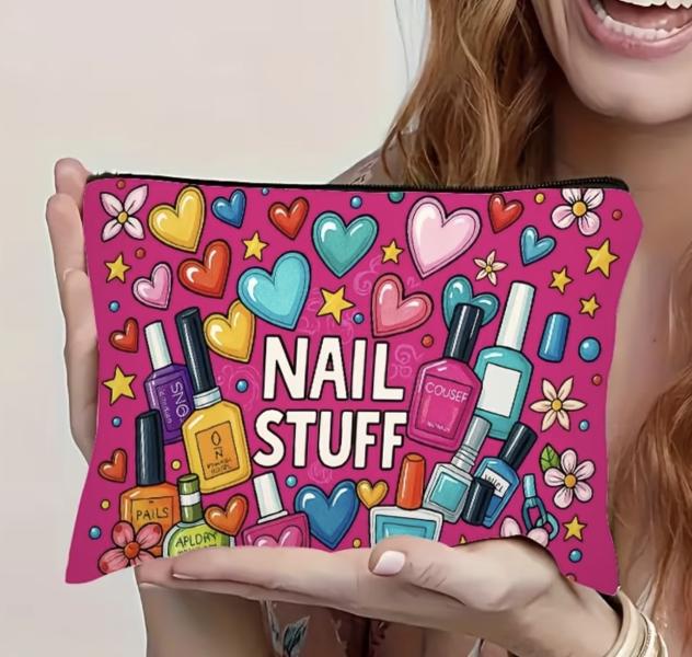 1pc Colorful Nail Stuff Pattern Makeup Bag