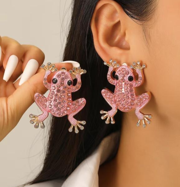 1 Pair Large Frog 🐸 Earrings ~ Pink