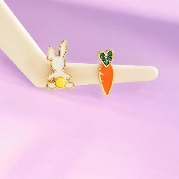 1 Pair Asymmetrical Rabbit & Carrot Earrings 