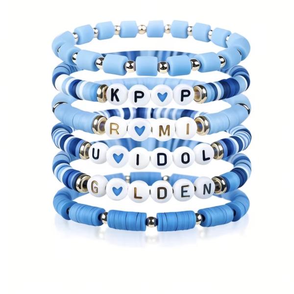6pcs Korean Pop (K-Pop) Bracelet Set ~ Blue