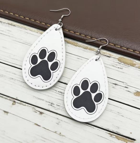 1 Pair Faux Leather Paw 🐾 Earrings ~ White