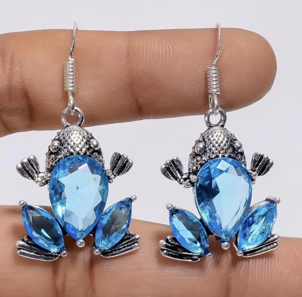 1 Pair Synthetic Frog 🐸 Earrings ~ Blue 
