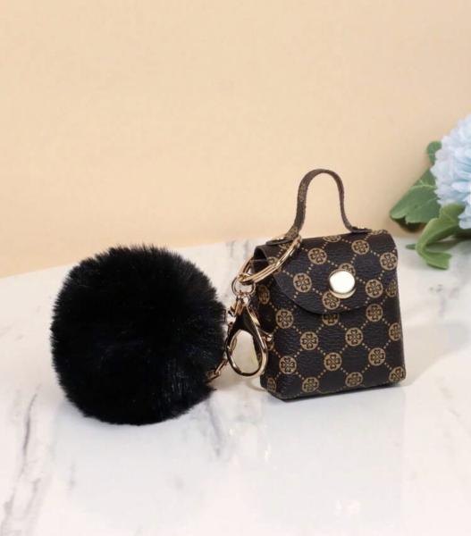 Geometric Mini Coin Purse Keychain ~ Brown