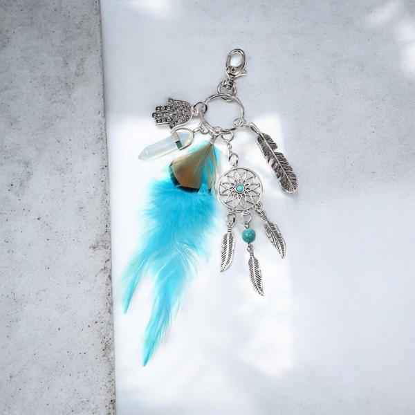 1pc Bohemian Feather Keychain ~ Lake Blue