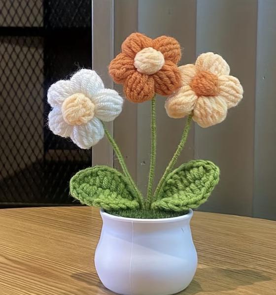 1pc Hand-Knitted Flower Pot ~ Yellow