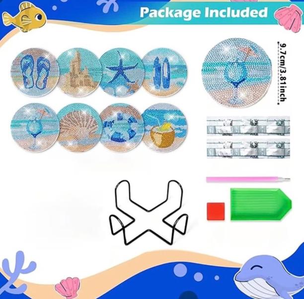 8pcs DIY Diamond Painting Coasters Set ~ Starfish