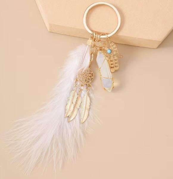  1pc Tassel Palm Hexagonal Feather Keychain 