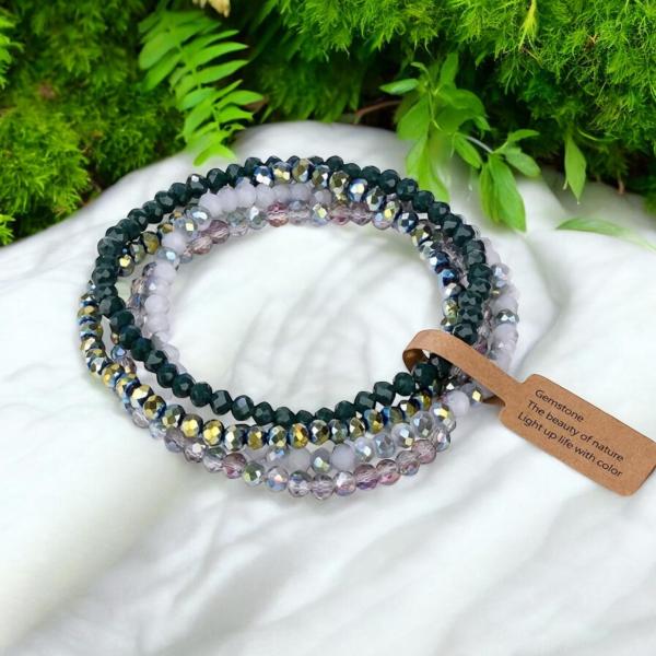 4pcs Colorful Glass Bracelet Set ~ Green