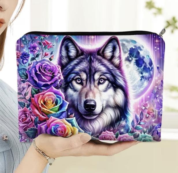 1pc Rose Wolf Cosmetic Bag