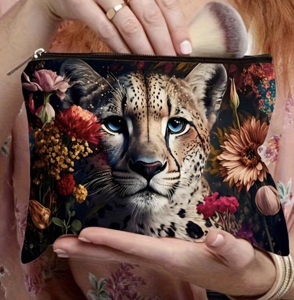 1pc Leopard and Floral Cosmetic Bag 