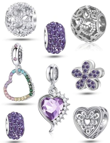 8pcs Purple Themed Beads & Charms Set