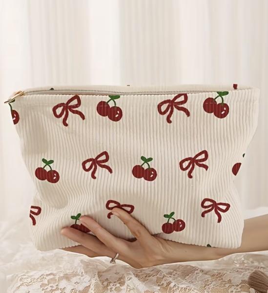 1pc Cherry 🍒 Corduroy Cosmetic Bag
