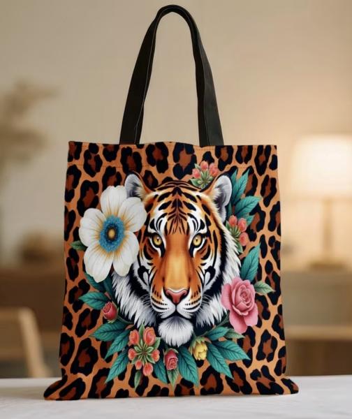 1pc Tiger Themed Reusable Tote Bag