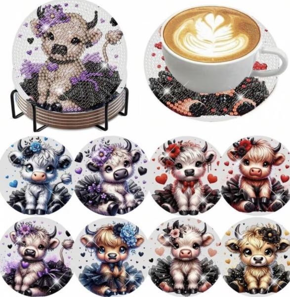 8pcs Diamond Painting Coasters Set ~ Cow