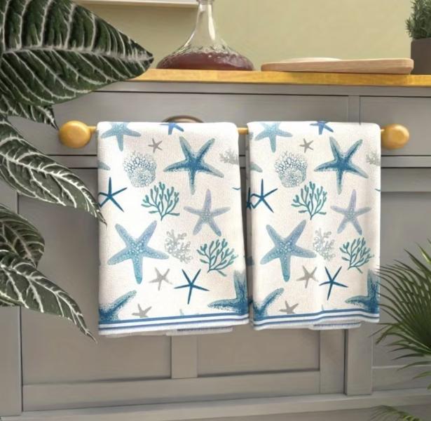 2pcs, Starfish Marine Style Hand Towels 