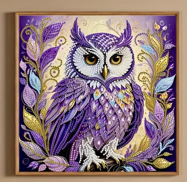 5D Diamond Art Painting Kit ~ Purple Owl