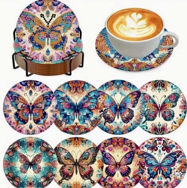 8pcs DIY Diamond Painting Coasters Set ~ Butterfly 
