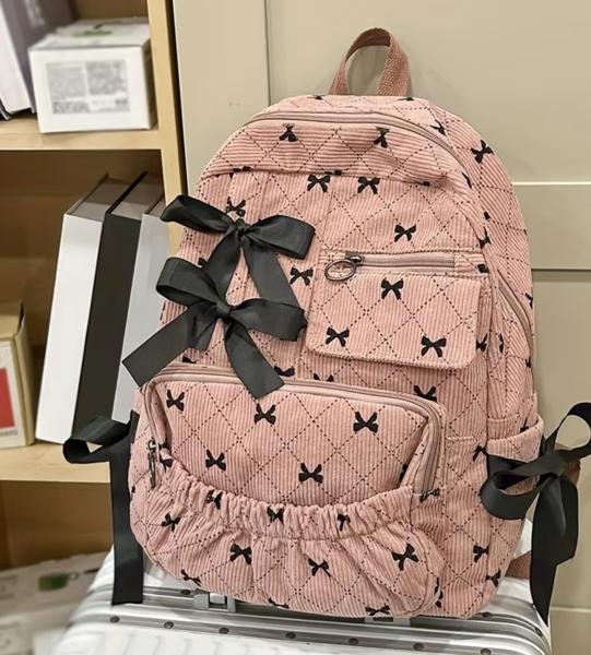 New Corduroy Bow Backpack for Women ~ Pink