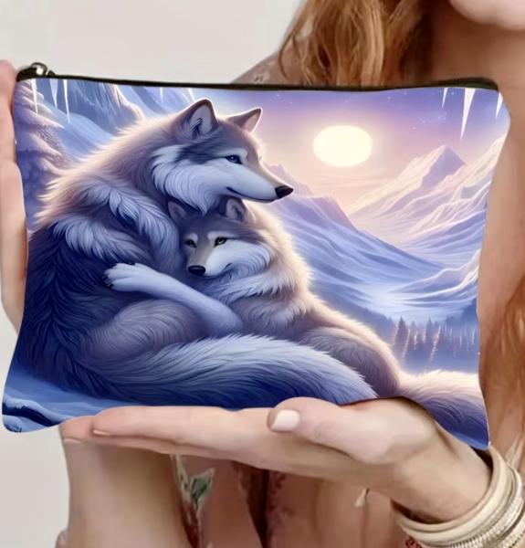 1pc Snuggling Wolves Cosmetic Bag