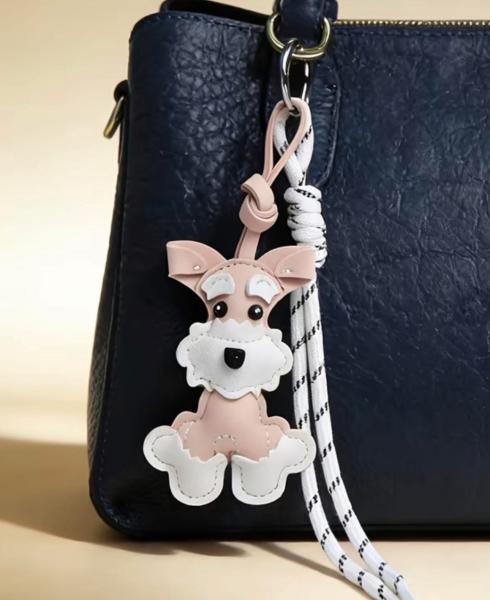 1pc Schnauzer Bag Charm Keychain ~ Pink