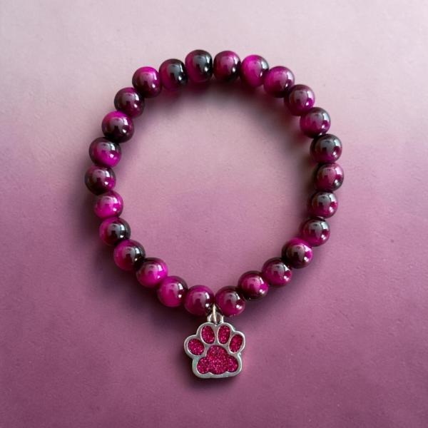 1pc Pink Tigers Eye Paw 🐾 Print Bracelet