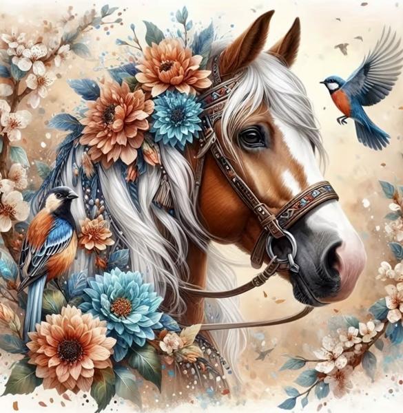 5D Diamond Art Painting Kit ~ Floral Horse