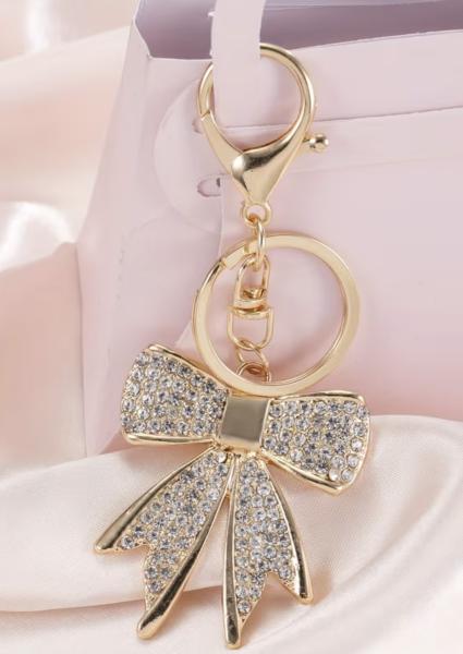 1pc Crystal Bowknot Keychain ~ Gold
