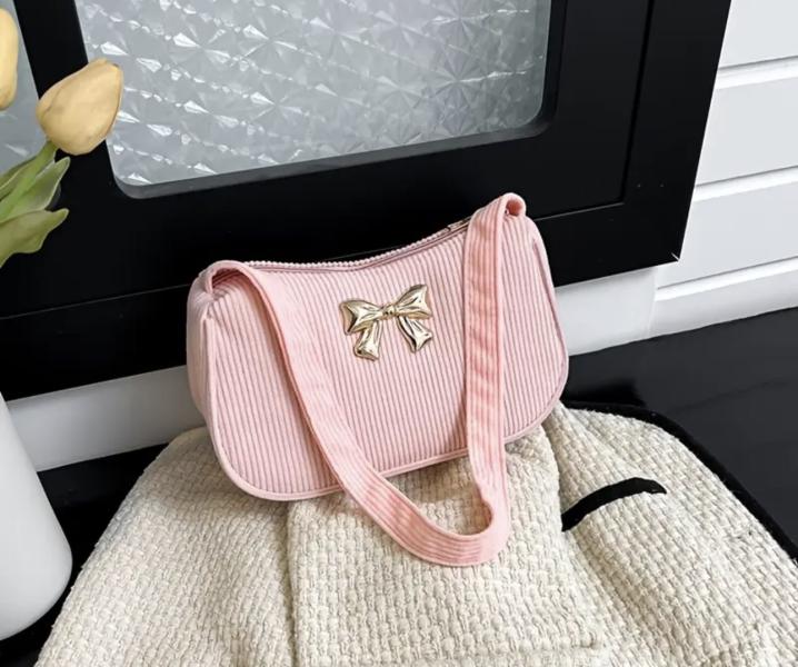 1pc Chic Corduroy Shoulder Bag ~ Pink