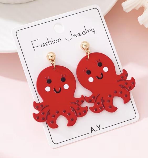 1 Pair Red Octopus 🐙 Earrings 