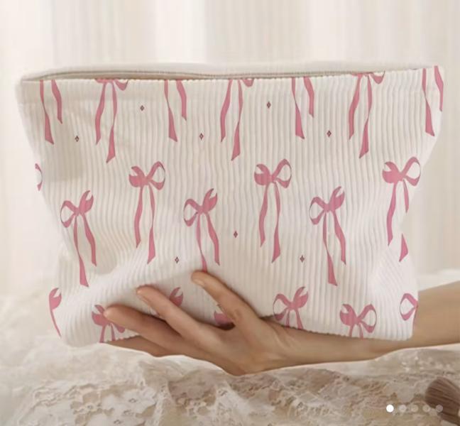 1pc Pink Bow 🎀 Corduroy Cosmetic Bag