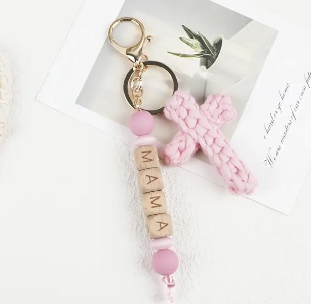 1pc Pink MAMA Cross Keychain 