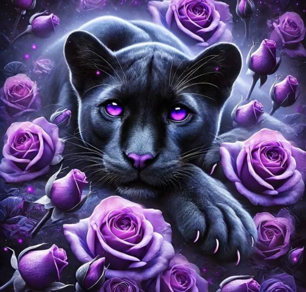 5D Diamond Art Painting Kit ~ Purple Leopard 