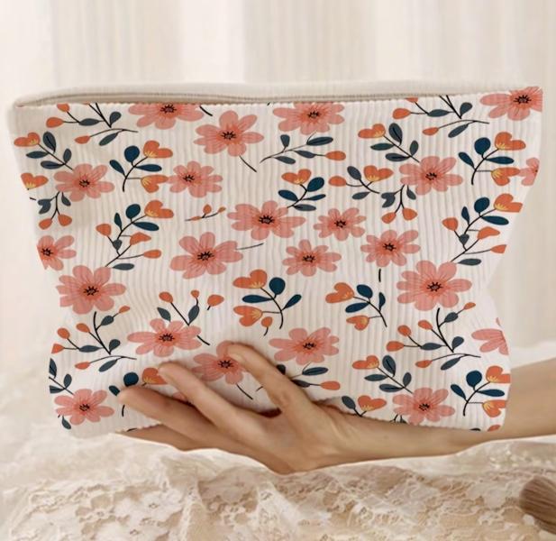 1pc Peachy Floral Cosmetic Bag 