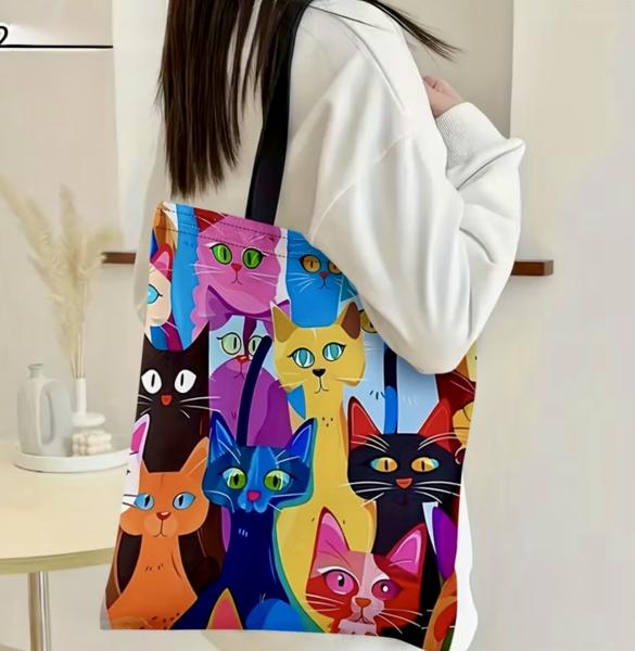 1pc Colorful Cat 🐈‍⬛ Tote Bag 