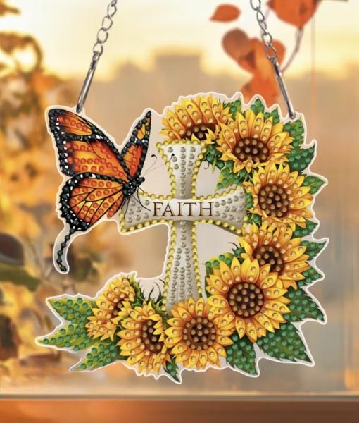5D Diamond Art  Sun-catcher Kit ~ Sunflower Cross