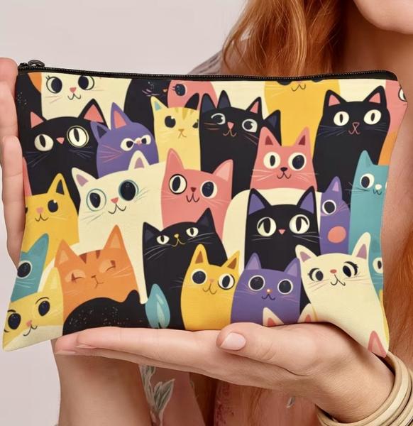 1pc Canvas Cat Cosmetic Bag