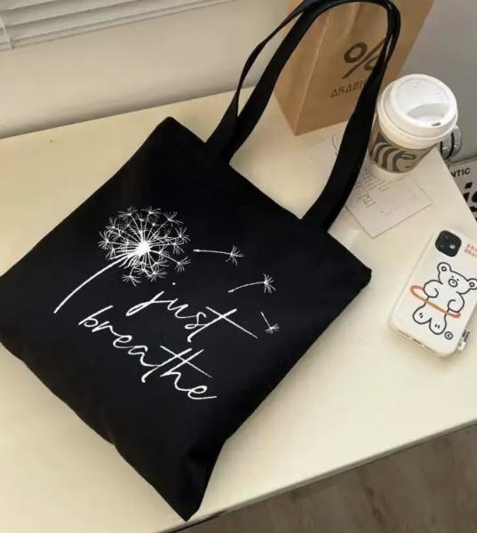 1pc “Just Breathe” Dandelion Tote Bag