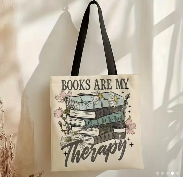 1pc “Books Are My Therapy” Tote Bag
