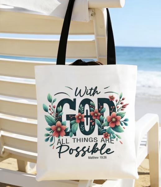 1pc “With God All Things Are Possible” Tote Bag 