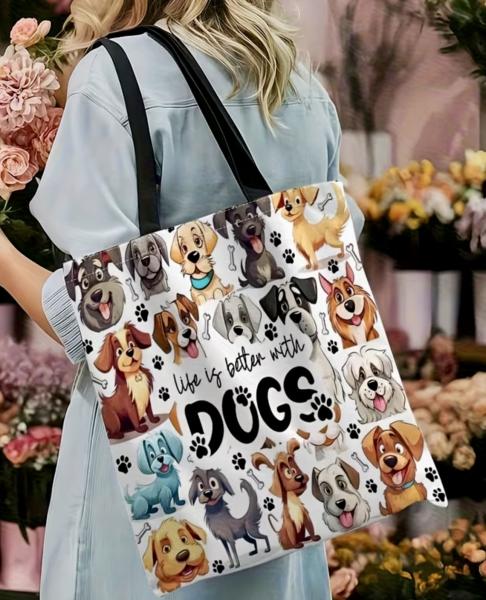 1pc “Dogs Make Life Better” Tote Bag