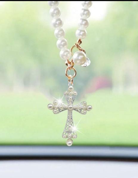 1pc Pearl Cross Car Pendant 