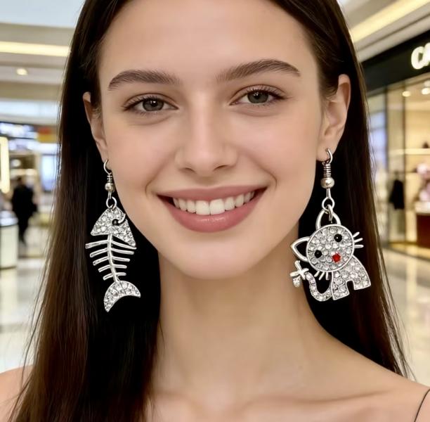 1 Pair Asymmetrical Cat 🐈‍⬛ Earrings 