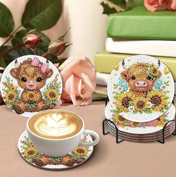 8pcs 5D Diamond Art Coaster Kit ~ Cows
