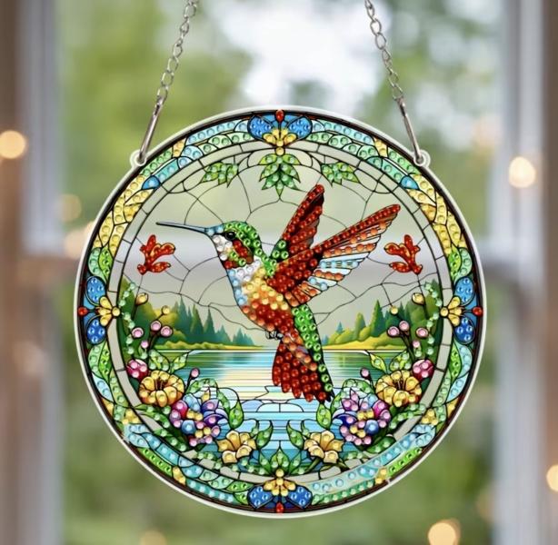 5D Diamond Art  Sun-catcher Kit ~ Hummingbird 