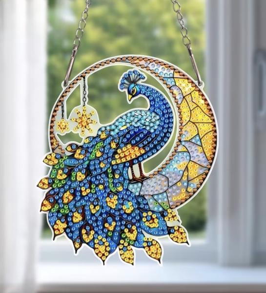 5D Diamond Art  Sun-catcher Kit ~ Peacock 🦚 